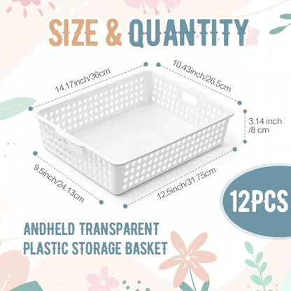 Geetery 12 Pack Classroom Storage Baskets with Handle,White - color: White