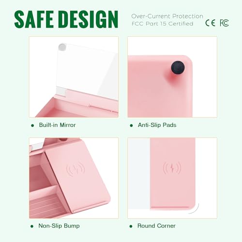 SELEAD Desktop Glass Whiteboard with Wireless Charger and Mirror, Pink - color: Pink, size: 16"x7"