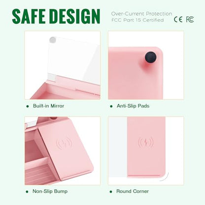 SELEAD Desktop Glass Whiteboard with Wireless Charger and Mirror, Pink - color: Pink, size: 16"x7"
