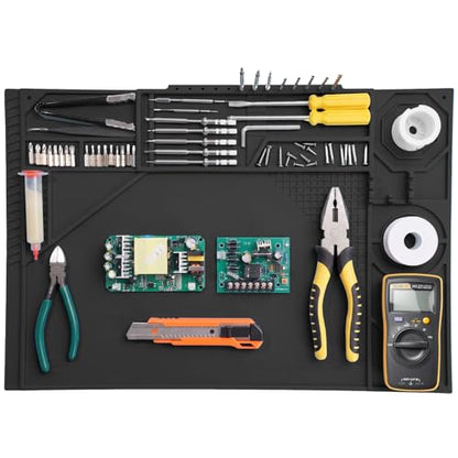 Silicone Soldering Mat with Soldering Stand, Heat Resistant 932°F, Large 20x14 Inch Non-Stick Workbench Mat for Electronics Repair, PCB, Phone, Watch, PC Building, Hobby & Craft - Black - color: Black