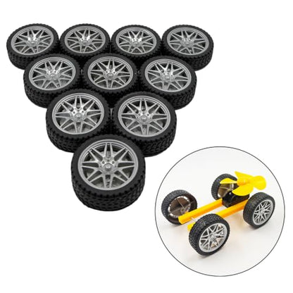 10PCS Toy Car Wheel Model Car Rubber Tire Wheel with 5PCS Metal Shaft Round Rod Axles for for DIY Model Toy RC Car Truck Robot Helicopter Replacement Parts (Silver) - color: Silver