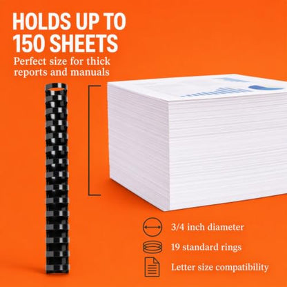 Binding Combs 100 Pack, 3/4 Inch Plastic, Holds 150 Sheets - Performore - size: 3/4 Inch