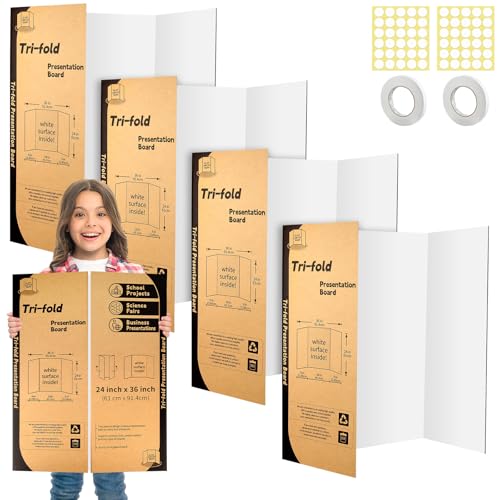 IKAYAS 4 Pack Trifold Poster Board 24" X 36" White Science Display Board