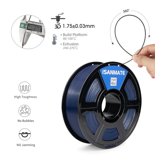 iSANMATE 3D Printer Filament ASA Navy Blue, UV & Weather Resistant ASA Filament Perfect for Outdoor Functional Parts, for Bambu Lab 3D Printers,AMS,AMSLite, 1kg Spool (2.2lbs) - color: Navy Blue