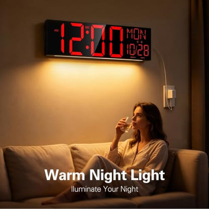 JALL 30" Oversize Digital Wall Clock with 7.3-inch Jumbo Numbers, Extra Large LED Wall Clock with Remote, Giant Digital Clock for Living Room, Church (Black Shell Red Font) - color: Black, size: 30 inches