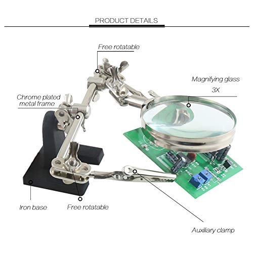 Helping Hands Magnifier Stand with Dual Alligator Clips Adjustable – FEITA 5X Magnifying Glass Perfect for Soldering, Crafting, Hobby, Micro Objects