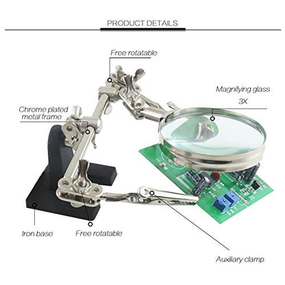 Helping Hands Magnifier Stand with Dual Alligator Clips Adjustable – FEITA 5X Magnifying Glass Perfect for Soldering, Crafting, Hobby, Micro Objects