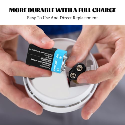 2-Pack 1300mAh Rechargeable 9V Batteries, 9 Volt Lithium-ion Square Battery Long Lasting Power+Clip Connector and Storage Box for Smoke Alarms, Student Experiment or Other Equipment - size: 2Pcs