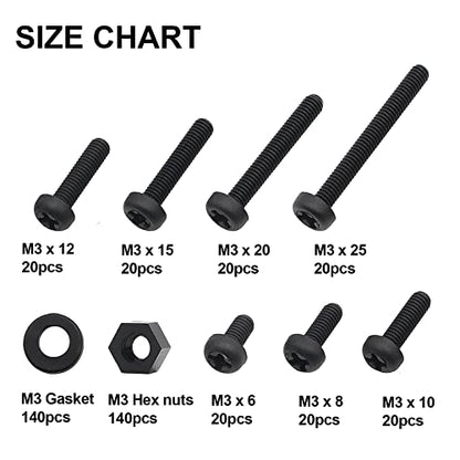 M3 Black Nylon Plastic Pan Round Head Screws, Nut Bolts - color: Black