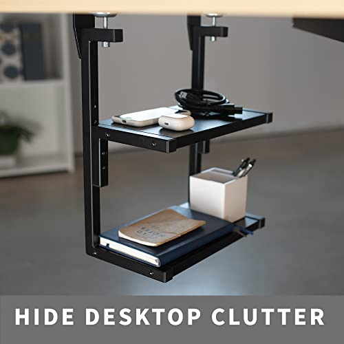 VIVO Black Clamp-on 13 inch 2-Tier Desk Shelf, STAND-SHELF2C - color: Black, size: 13 inch
