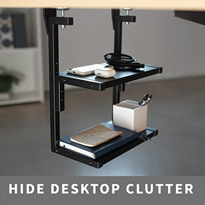 VIVO Black Clamp-on 13 inch 2-Tier Desk Shelf, STAND-SHELF2C - color: Black, size: 13 inch