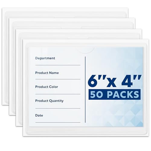 Mifflin-USA - Index Card Holder - 4x6”, 50 Pack - Clear Self-Adhesive Pockets - Label Holders for Organizing Storage Bins & Containers - Plastic Sleeves for Protecting Cards & Labels - size: 6x4" (Pack of 50)