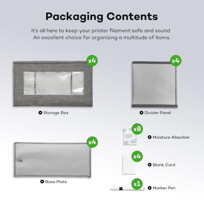 4 Pack Filament Storage Box Set with Dry Desiccants, Moisture & Dust-Proof