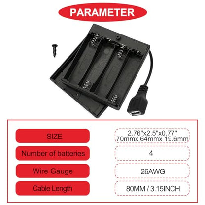 5 Pcs 4 AA Battery Holder, USB Female Socket, 4 x 1.5V AA Battery Box Holder with Cover (Batteries are not Included), ON/Off Switch, Screw,for Arduino RC LED Strip - color: N.4AA Battery Holder Cover With USB Female Socket
