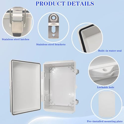 Outdoor Waterproof Electrical Box Junction Box Weatherproof IP67 ABS Plastic Enclosure Switch Router Project Box Electronics Enclosure with Mounting Plate Wall Bracket Grey 11.8"x7.9"x6.7" - color: Grey, size: 11.8" x 7.9" x 6.7"