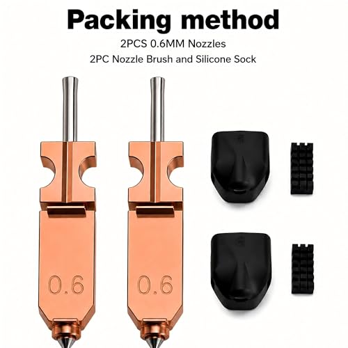 Upgraded AD5X Nozzle 0.6mm, All Metal Hotend Extruder Printhead with 2 Cleaning Brushes & Silicone Socks - size: 0.6mm x 2