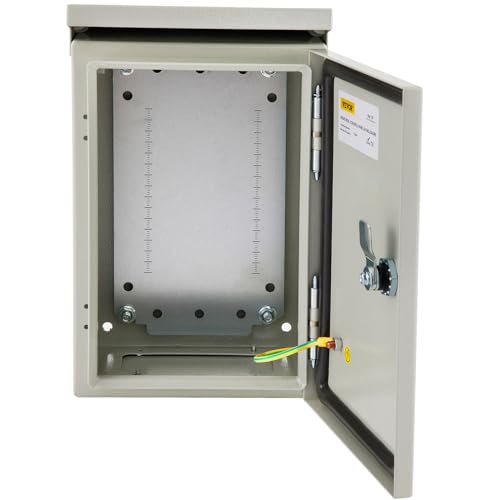 VEVOR Electrical Enclosure, 12'' x 8'' x 6'', UL Certified NEMA 4 Outdoor IP65 Waterproof Cold-Rolled Carbon Steel Hinged Junction Box, with Rain Hood, White Gray, (ULBOX30X20X15) - size: 12" x 8" x 6"