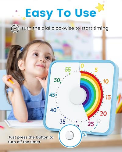 Classroom Timer with 5 Musical Melody Alarms, Large Visual Timer for Teachers, Magnetic & Rainbow Pattern Ideal for Classroom Use & Kids, 8 Inches