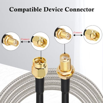 XRDS -RF Low Loss RG58 Coaxial Cable 50FT, SMA Male to SMA Female Bulkhead Extension Cable, Solid Copper 50 Ohm RF Wire for WiFi Antenna Router, 4G LTE Gateway - size: 50FT