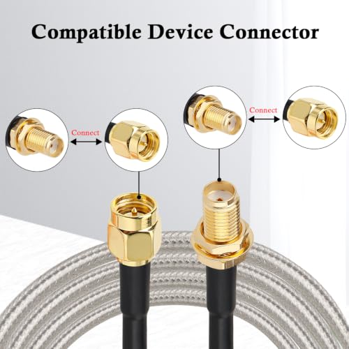 XRDS -RF Low Loss RG58 Coaxial Cable 75FT, SMA Male to SMA Female Bulkhead Extension Cable, Solid Copper 50 Ohm RF Wire for WiFi Antenna Router, 4G LTE Gateway - size: 75FT