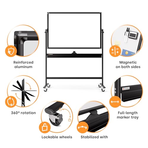 Kamelleo Rolling Whiteboard on Wheels 46" x 32", Double Sided White Board - color: Jet Black, size: 46x32