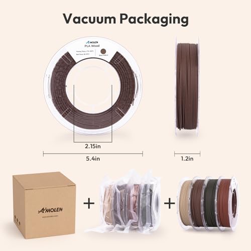 AMOLEN Wood PLA 3D Printer Filament 1.75mm Real Wood Fiber Bundle 200G x4 - color: Black Walnut/White Oak/Cherry Wood/Green Sandalwood