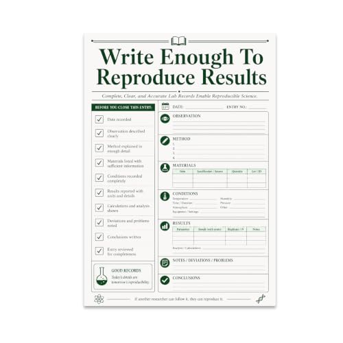 Lab Notebook Checklist Poster, 13 x 19 in Academic Research Decor