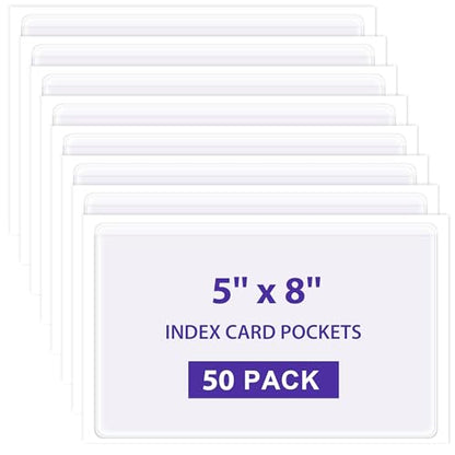 TOTiyea 50 Pack Clear Adhesive Pockets for Index Card 5" x 8" Top Loading - size: 5'' x 8'', style: 50 Pack