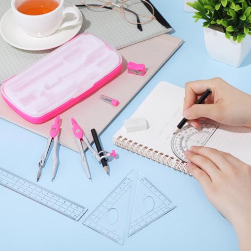 Zonon 10 Pcs Math Geometry Set for Student Compass Protractor, Pink - color: Pink