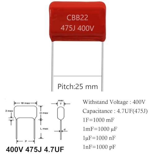 10pcs 400V 475J 4.7UF CB22 Metallized Polypropylene Polyester Film Capacitors Kit - style: 400V 475J 4.7UF