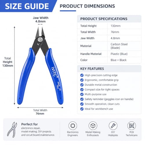 2 Pack Micro Wire Cutters, 5“ Mini Flush Cutter, Sharp Small Cutting Pliers