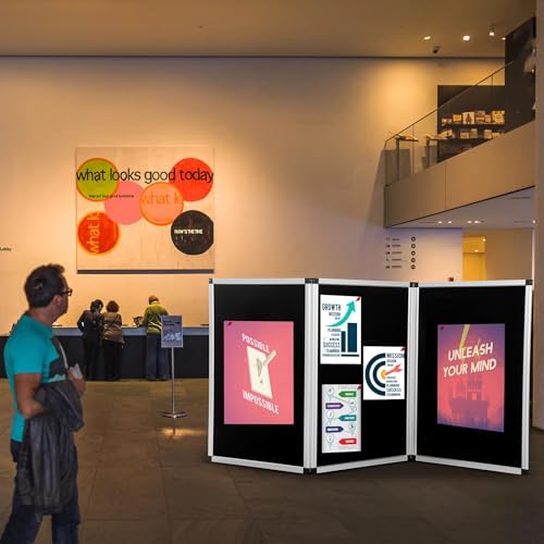 Sherr 3 Panel Trade Show Presentation Board, 72 x 35.3 inches Tri Fold Display Board, Black Single Sided Tabletop Display, Folding Panel for Trade Show Table Top