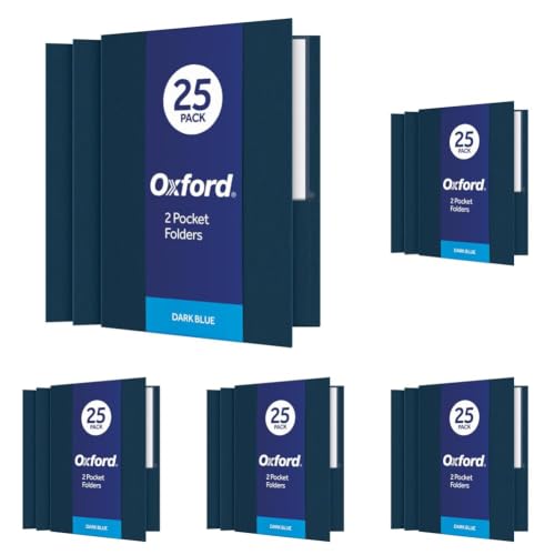 Oxford Twin-Pocket Folders, Textured Paper, Letter Size, Dark Blue, Holds 100 Sheets, (57538EE) 25 Count (Pack of 5) - color: Dark Blue, size: 25 Count (Pack of 5)