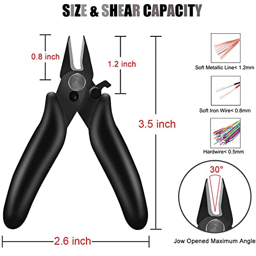 BOENFU 3.5 Inches Mini Cutter with Lock, Flush Cutters, Small Wire Snips, Micro Wire Cutter with Spring, Black - color: 3.5 Inches - 1 Pack - Black Handle