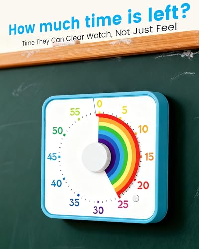 Classroom Timer with 5 Musical Melody Alarms, Large Visual Timer for Teachers, Magnetic & Rainbow Pattern Ideal for Classroom Use & Kids, 8 Inches