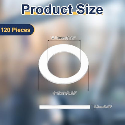 uxcell 120 Pcs M10 PVC Flat Washers 10mm ID 15mm OD 0.5mm Thick Plain Washer Grommets Plastic Sheet Gasket Fastener Sealing Spacer Gasket Ring Water Hose Washers, Clear - size: M10x15mmx0.5mm