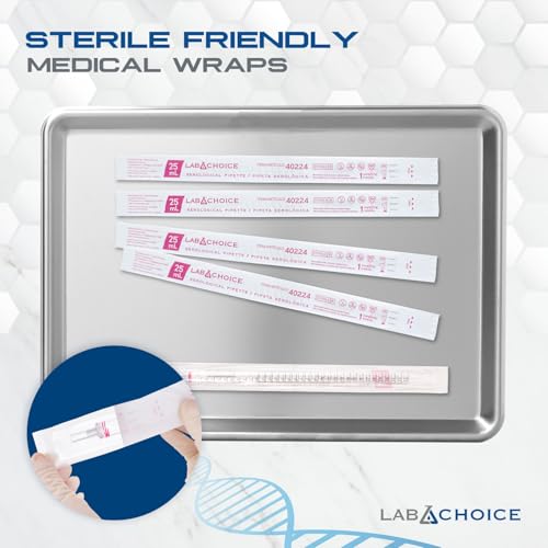 LabChoice Serological Pipettes - 200 Count - Plastic Disposable Sterile Pipettes, Individually Packed Graduated Transfer Pipette for Laboratory Use - 25mL, Red