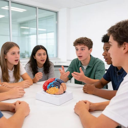 Human Brain Model, Life Size Brain Anatomy Model, 2-Part PVC Brain Model with Laser-Engraved Numbers, Color-Coded Regions, Base & Reference Card for Science Education & Anatomy Study
