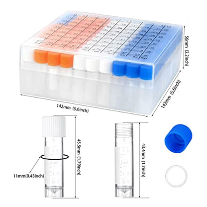 100PCS 2ml Plastic Small Vials with Screw Caps Sample Tubes Cryotubes,PP Material, Free from DNase, RNase, Human DNA - style: 2ml 100pcs