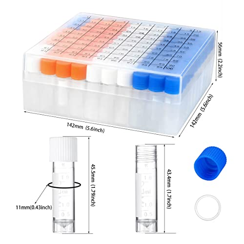 100PCS 2ml Plastic Small Vials with Screw Caps Sample Tubes Cryotubes,PP Material, Free from DNase, RNase, Human DNA - style: 2ml 100pcs