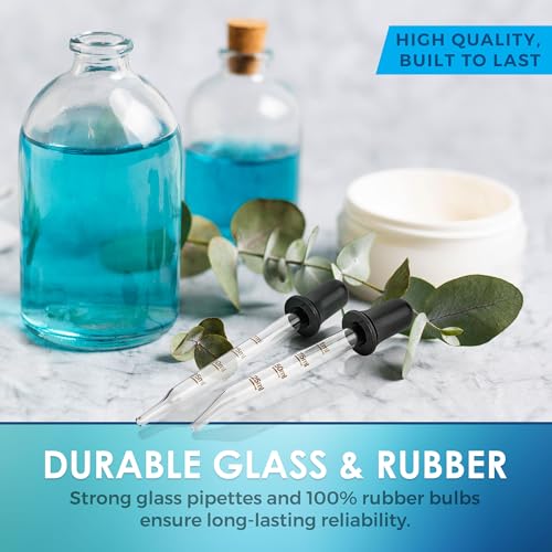 Eye Dropper - (Pack of 4) Bent & Straight Tip Calibrated Glass Medicine Droppers for Essential Oils | Dropper for Accurate Easy Dose and Measurement (1 mL Capacity)