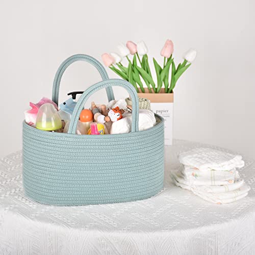 COMSE Large Cotton Rope Baby Diaper Caddy Organizer, Light Green - color: Light Green, size: Large