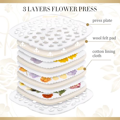 Aboofx Microwave Flower Press 6.3" 3 Layers Fast Drying Pressed Flower Art Kit with Washable Cloth Vibrant Color Rentention Resuable Flowers Preservation Kit for DIY Flowers Art Gift for Nature Lover - size: 3 Layers 6.3 x 6.3 inch