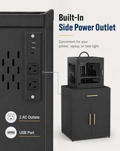 3D Printer Cabinet, Big Sturdy 3D Printer Stand Table with Filament Storage (DK-Black) - color: DK-Black