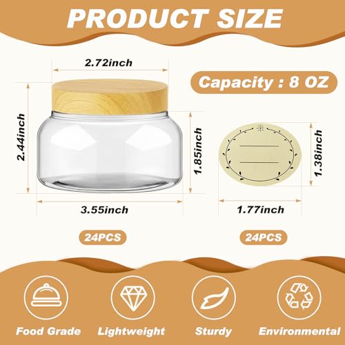 24 Pack Plastic Cosmetic Jars with Lids Label, 8 oz, Clear,Light Beech - color: Clear,Light Beech, size: 8 oz