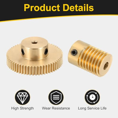 uxcell Worm Gear Set 60T 0.5 Module 60:1 Reduction Rate, Right Rotation Drive Gear Box Wheel Reduce Transmission Part (Brass Gear-3mm Bore, Brass Rod 4mm Bore) - size: Gear-3mm, Rod-4mm Bore, style: 0.5M-60T