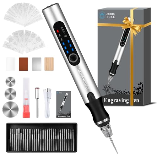 Upgraded Electric Engraving Pen, Wireless Engraving Pen Kit with 34 Bits & 3-Speed Adjust, Practice Materialse & Stencil, Rotary Tool for 60+ Surfaces Cordless Engraver Pen for Artists & DIY - color: Silver
