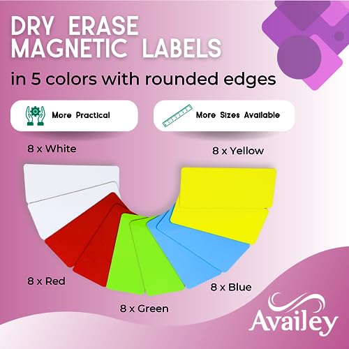 Availey 40 Pieces (4 x 1.8) - Full Colored Magnetic Dry Erase Labels - Reusable Strips for Classroom Home Office Garage Refrigerator Blank Writable Erasable Cards Name Tags Students Locker Shelf - color: Full Colored, size: 4 x 1.8 Inch