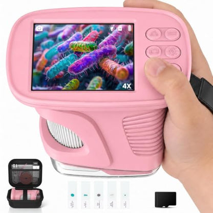 1000X Handheld Digital Microscope for Kids: Includes 32GB Card & EVA Case - color: Pink