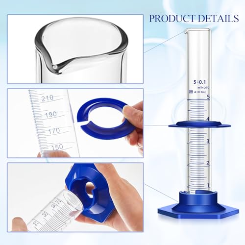 Thick Glass Graduated Cylinder Measuring Liquid Lab Cylinders with Anti-falling Plastic Base and Bumper Guards (glass, 5ML) - size: 5ML